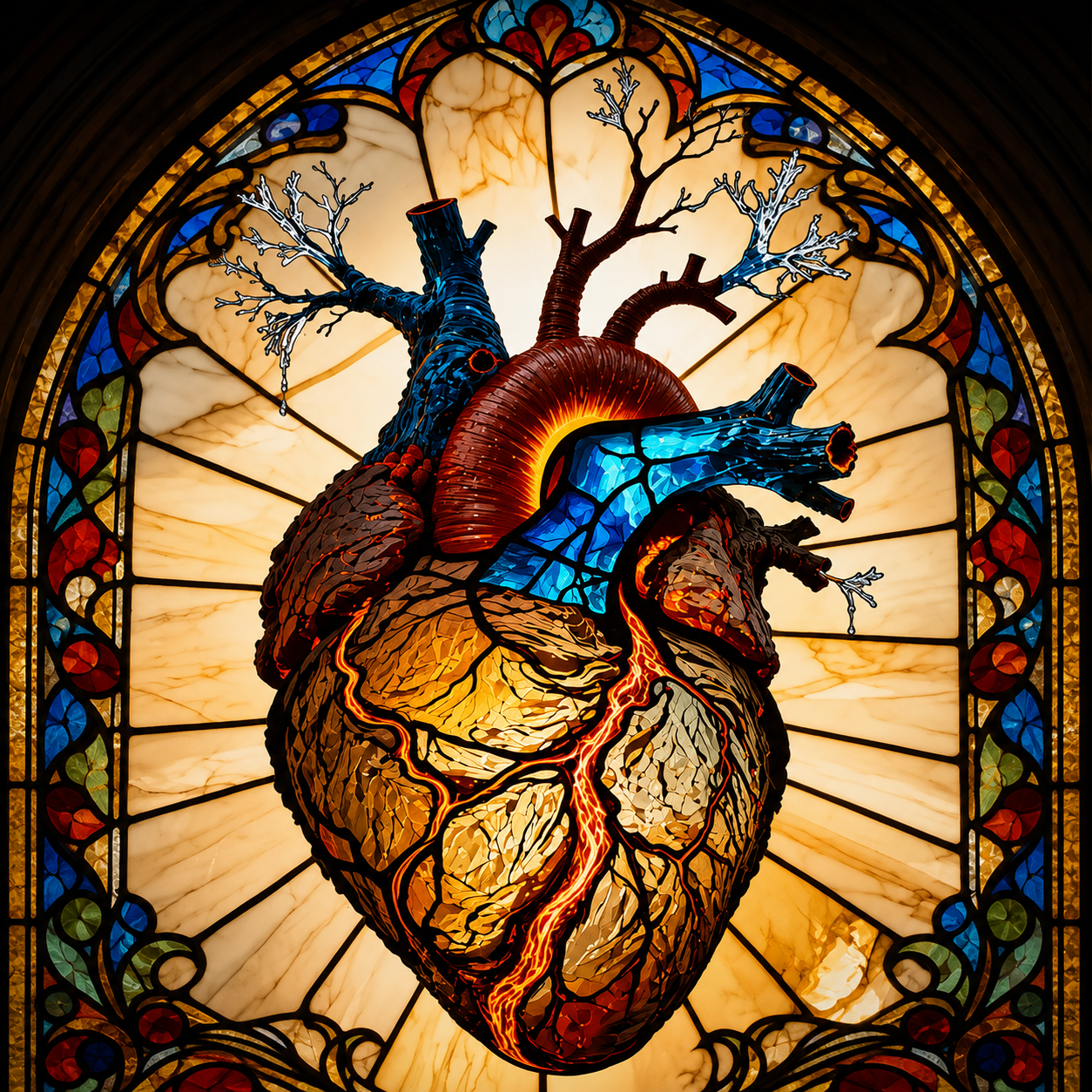 Stained Glass Heartbeat AI artwork rendering